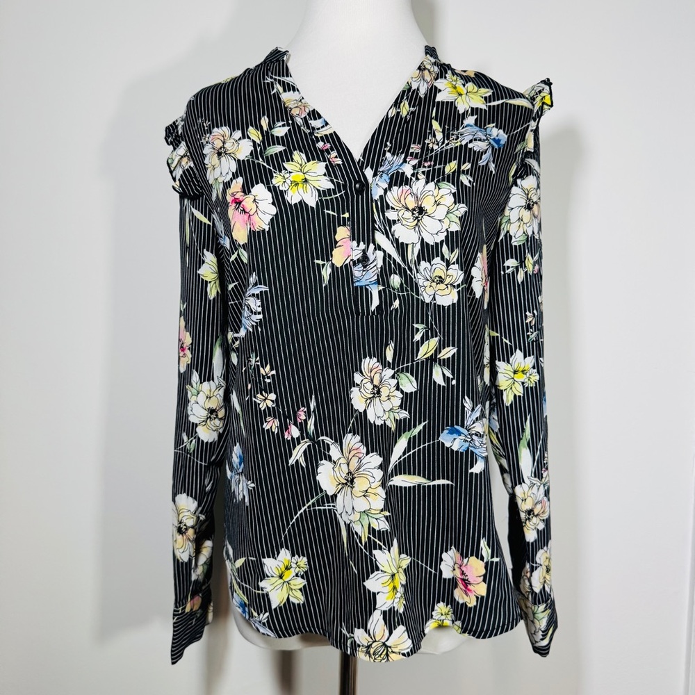 C&E Floral Cold‎ Shoulder Long Sleeve Blouse Size XL